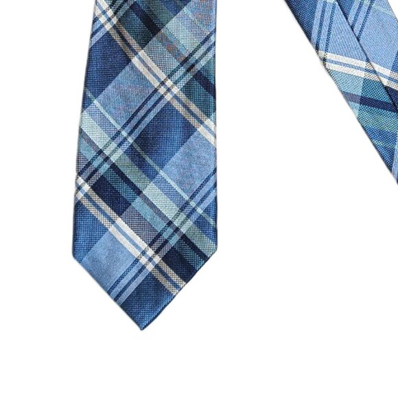 Pronto Uomo Silk Tie Men’s 60” Blue Gray Plaid Western Preppy Corpcore Classic - Picture 1 of 4